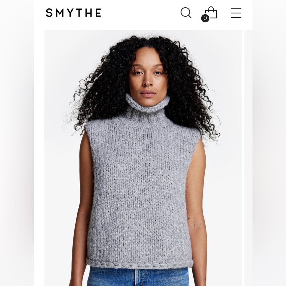 Smythe Heather Gray Sleeveless Turtleneck Sweater